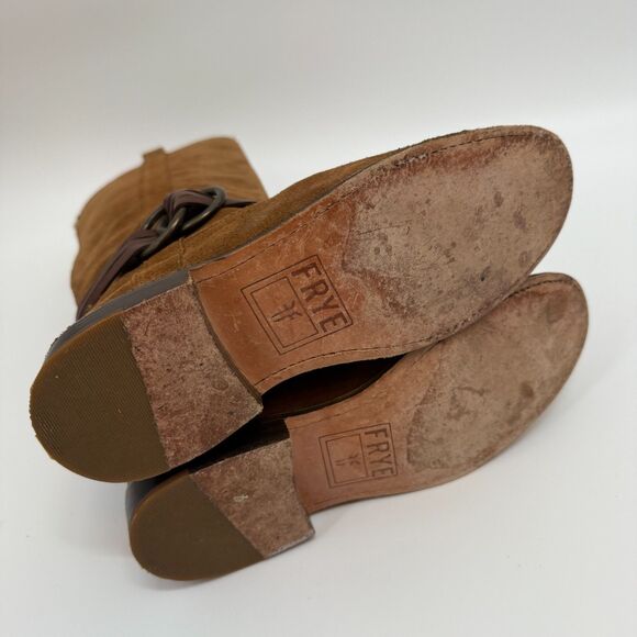 Frye Shirley Multi Strap Tall Harness Boot Brown Suede Leather Western Size 5.5 - Picture 13 of 16